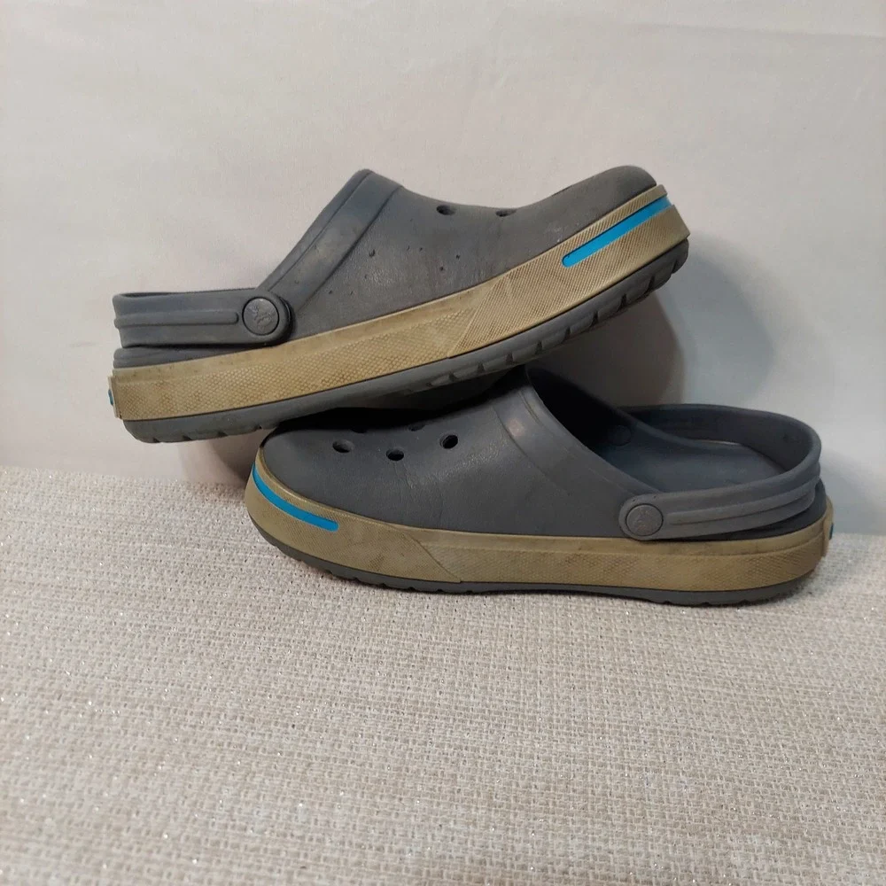 Crocs‎ Crocband Clogs Charcoal Grey Khaki Blue Mens 6 Womens 8 11989